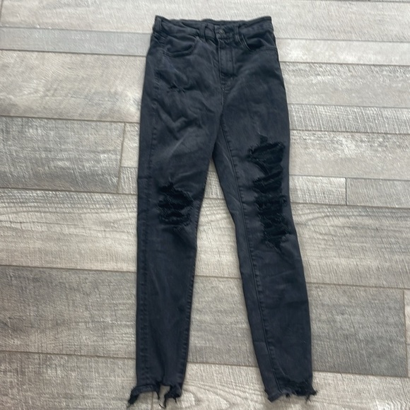 American Eagle Size 0 Black Distressed Super High-Rise Jeggings - Picture 3 of 8